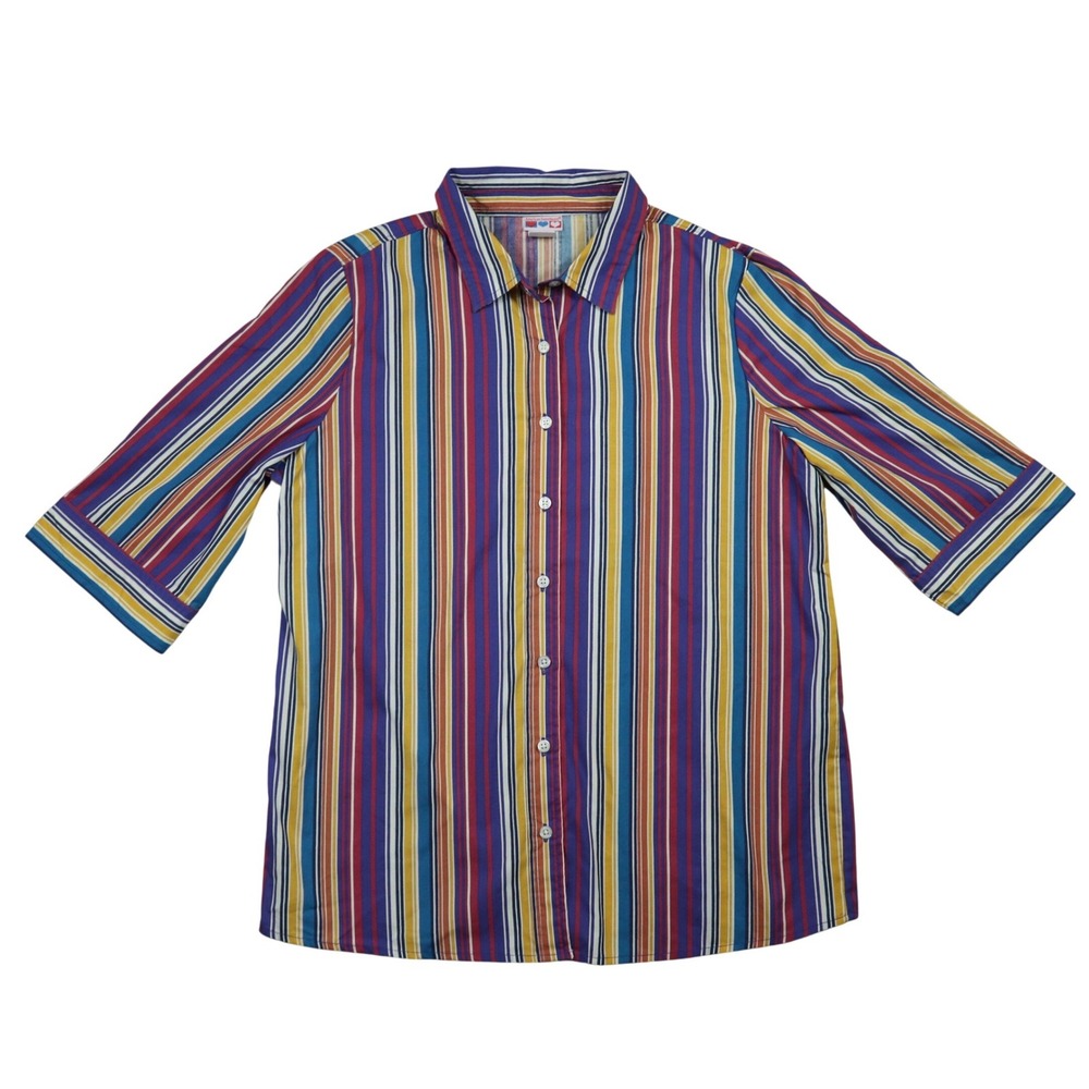 American Sweetheart Multi Color Vertical Stripe 3/4 Sleeve Button Up Shirt Sz M